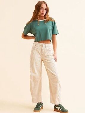 We The Free Good Luck Mid Rise Barrel Corduroy Jeans in Antique Ivory - Size 30